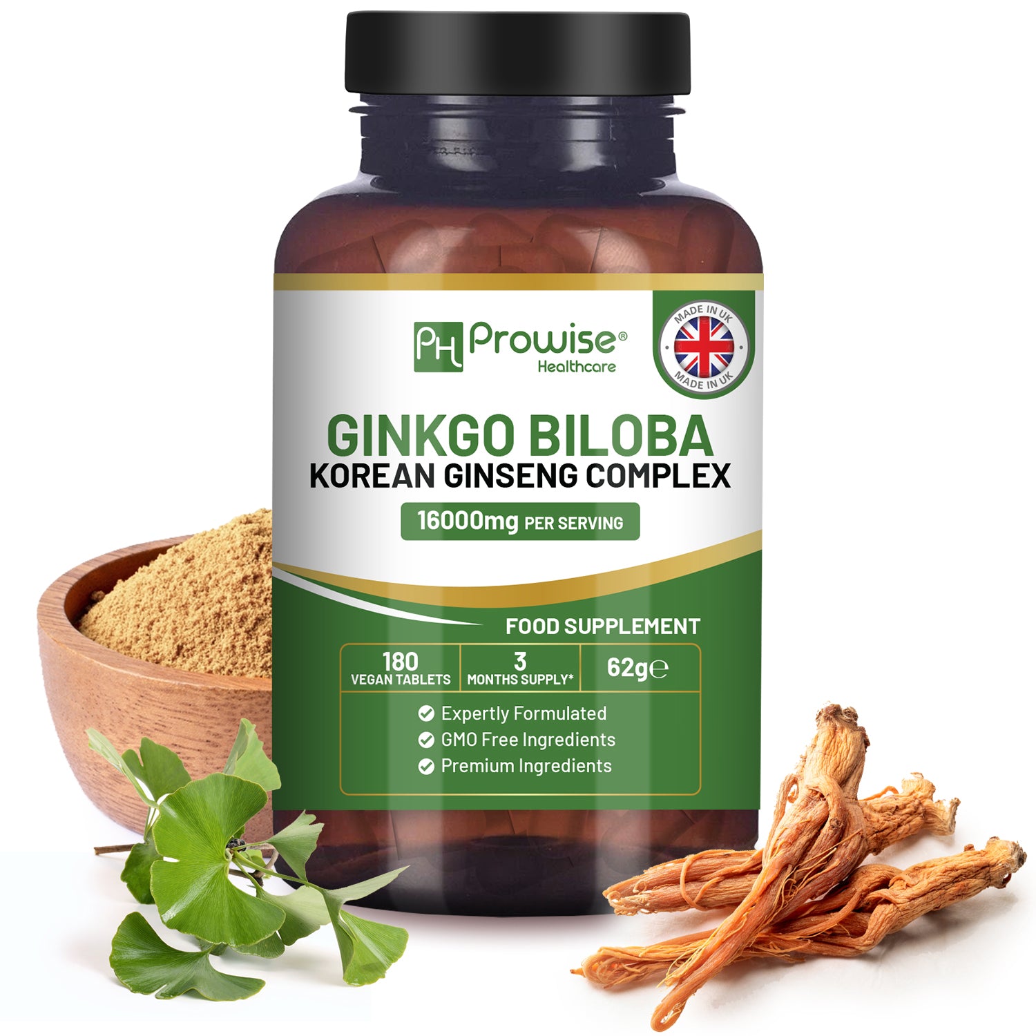 Revitalize Mind & Body: Ginkgo Biloba & Korean Ginseng 16000mg - 180 Vegan Tabs!