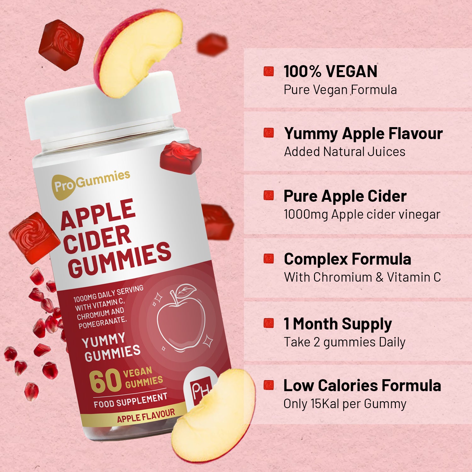 Delicious Vegan Apple Cider Vinegar Gummies - 1000mg, with Vitamin C & More!