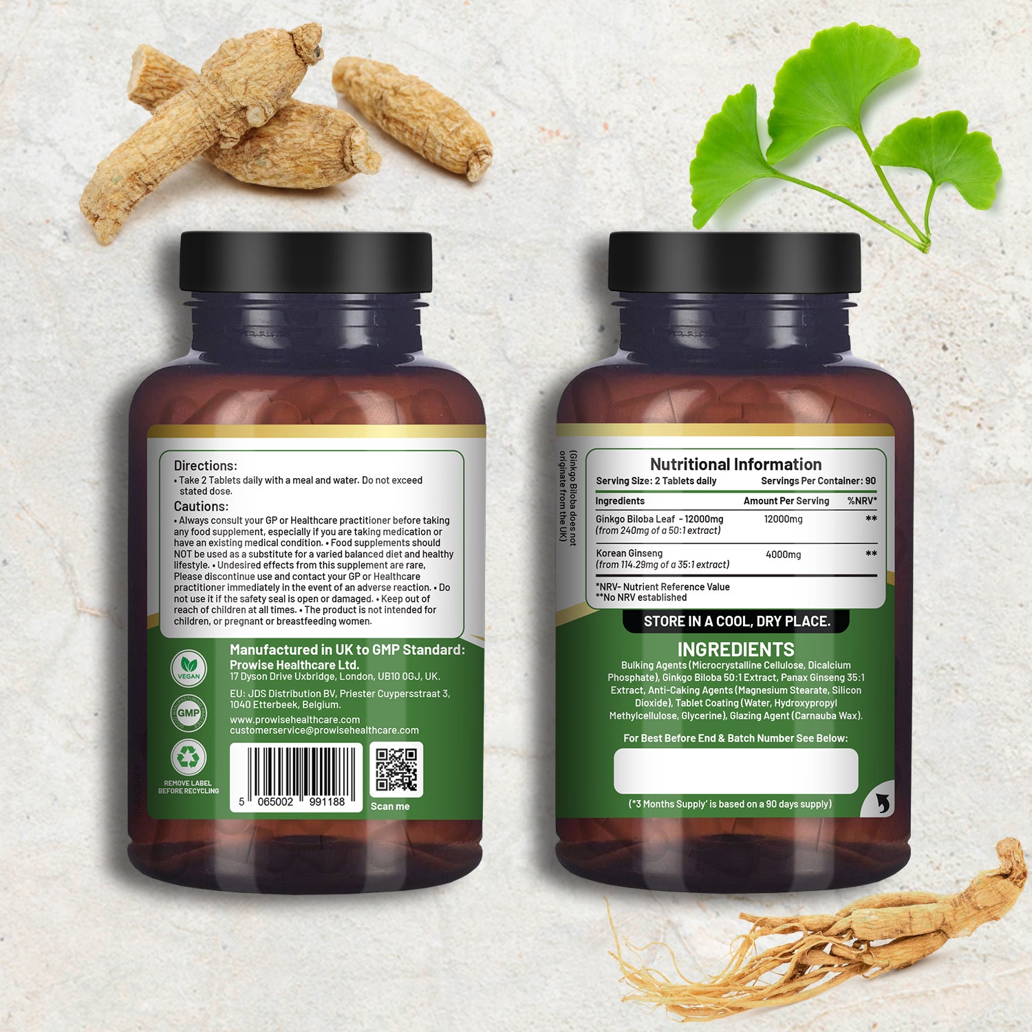 Revitalize Mind & Body: Ginkgo Biloba & Korean Ginseng 16000mg - 180 Vegan Tabs!