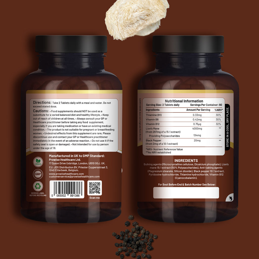 Super Strength Lion's Mane Mushroom 4000mg - Vitamin B Blend & Easy Swallow