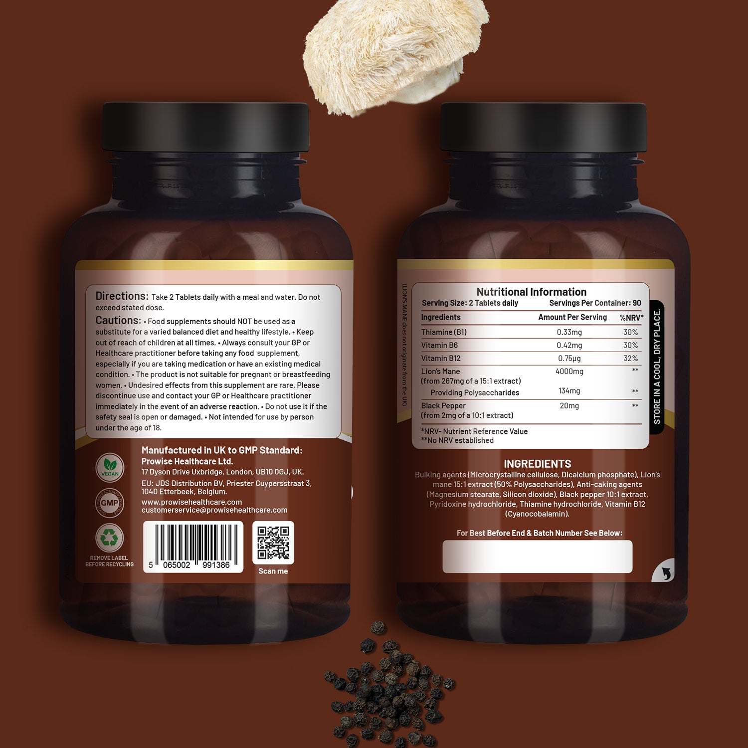 Super Strength Lion's Mane Mushroom 4000mg - Vitamin B Blend & Easy Swallow