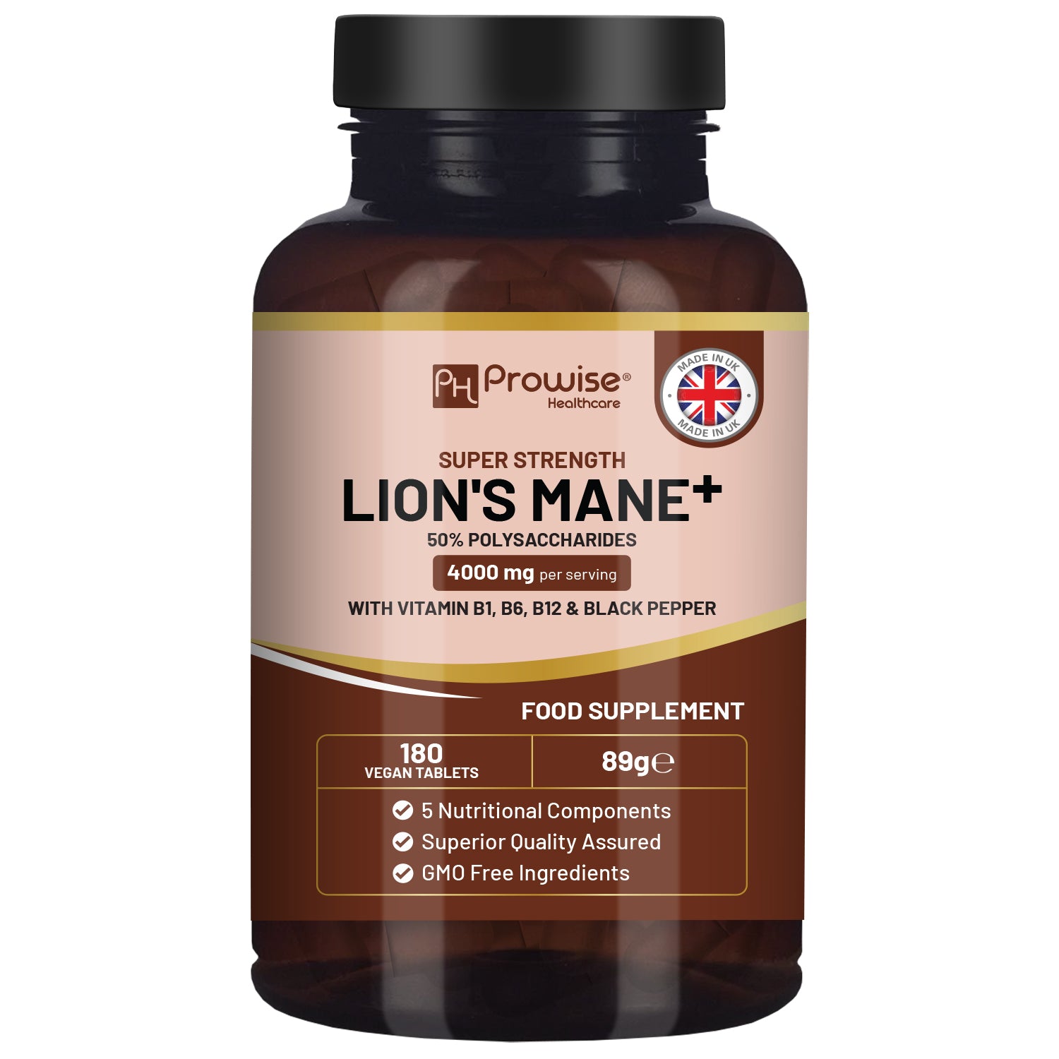 Super Strength Lion's Mane Mushroom 4000mg - Vitamin B Blend & Easy Swallow