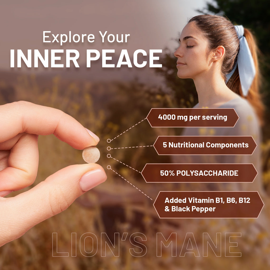 Super Strength Lion's Mane Mushroom 4000mg - Vitamin B Blend & Easy Swallow
