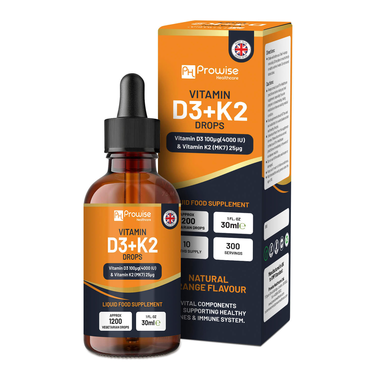 High-Potency Vitamin D3 & K2 Liquid Drops – 4000 IU & 25 µg - 30ml Supply