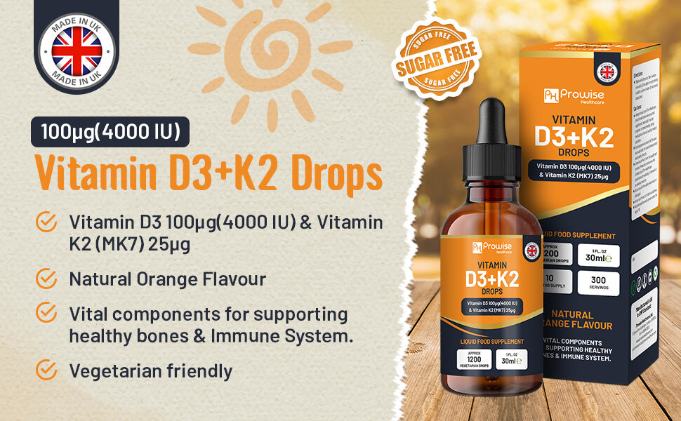 High-Potency Vitamin D3 & K2 Liquid Drops – 4000 IU & 25 µg - 30ml Supply