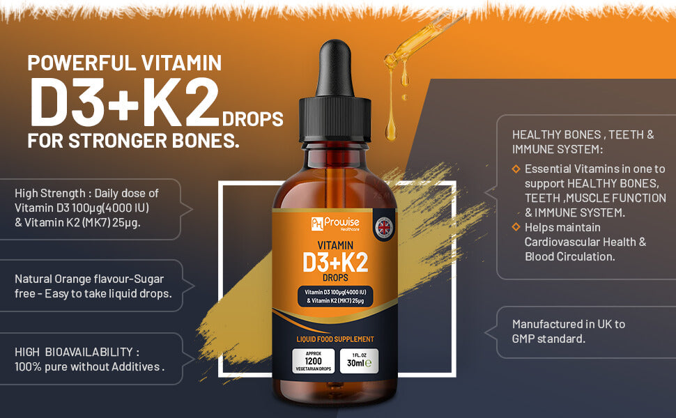 High-Potency Vitamin D3 & K2 Liquid Drops – 4000 IU & 25 µg - 30ml Supply
