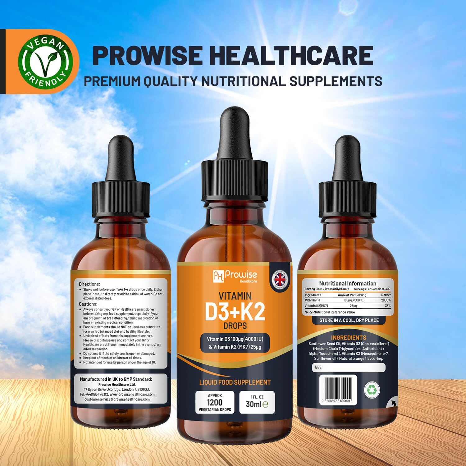 High-Potency Vitamin D3 & K2 Liquid Drops – 4000 IU & 25 µg - 30ml Supply