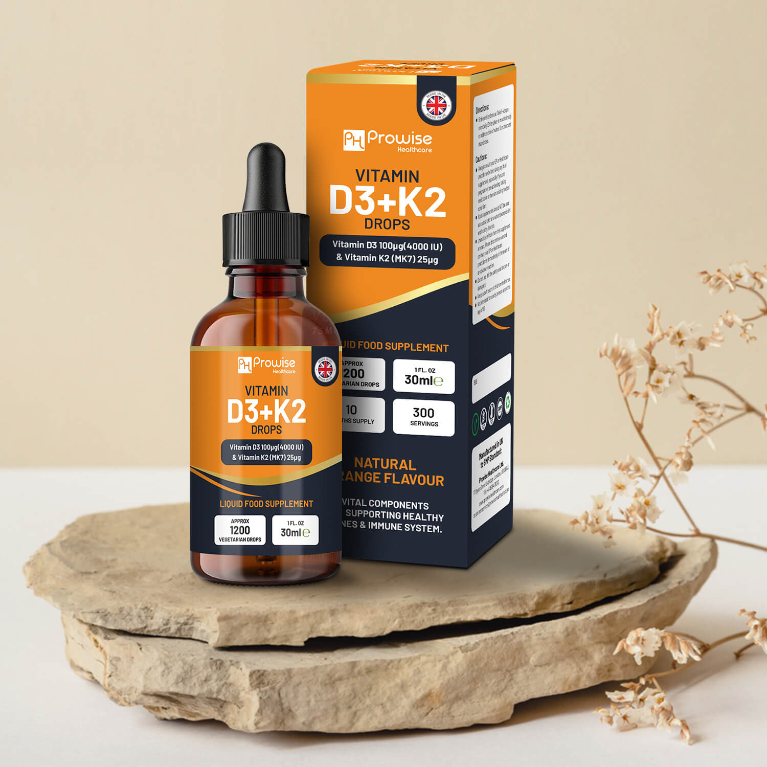 High-Potency Vitamin D3 & K2 Liquid Drops – 4000 IU & 25 µg - 30ml Supply