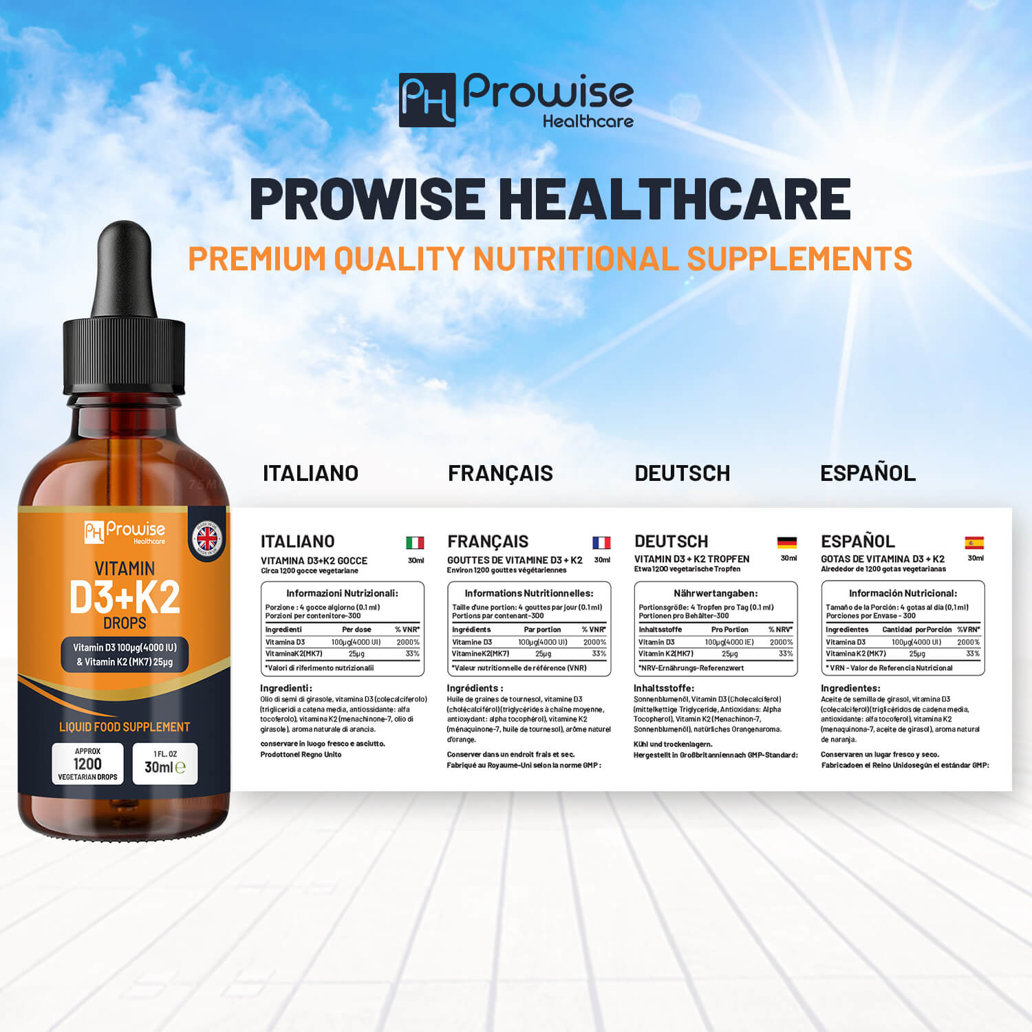 High-Potency Vitamin D3 & K2 Liquid Drops – 4000 IU & 25 µg - 30ml Supply