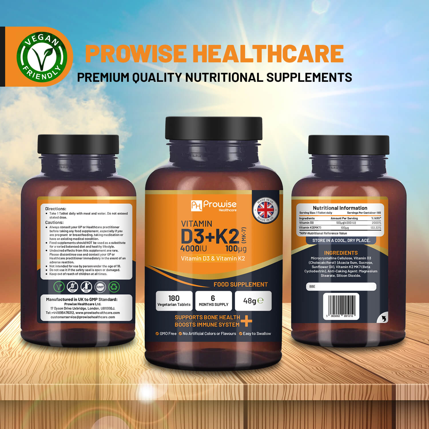 Ultimate Vitamin D3 & K2 Supplement - 180 Vegetarian Tablets for Immunity Boost