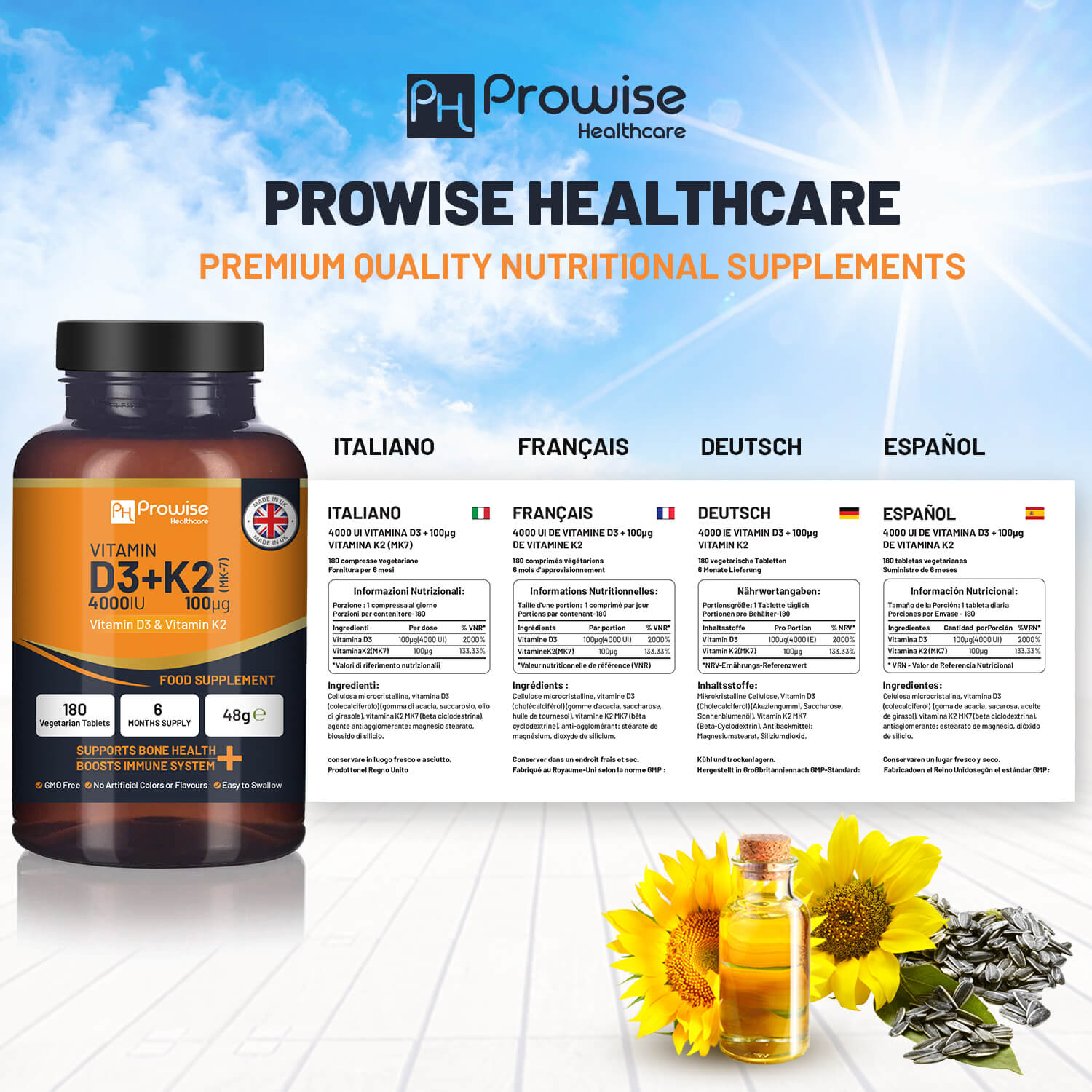Ultimate Vitamin D3 & K2 Supplement - 180 Vegetarian Tablets for Immunity Boost