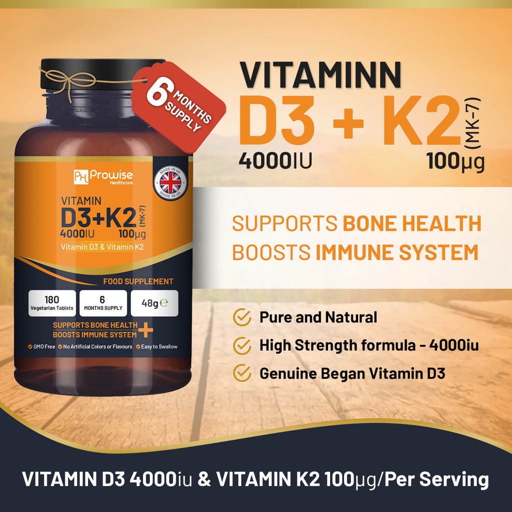 Ultimate Vitamin D3 & K2 Supplement - 180 Vegetarian Tablets for Immunity Boost