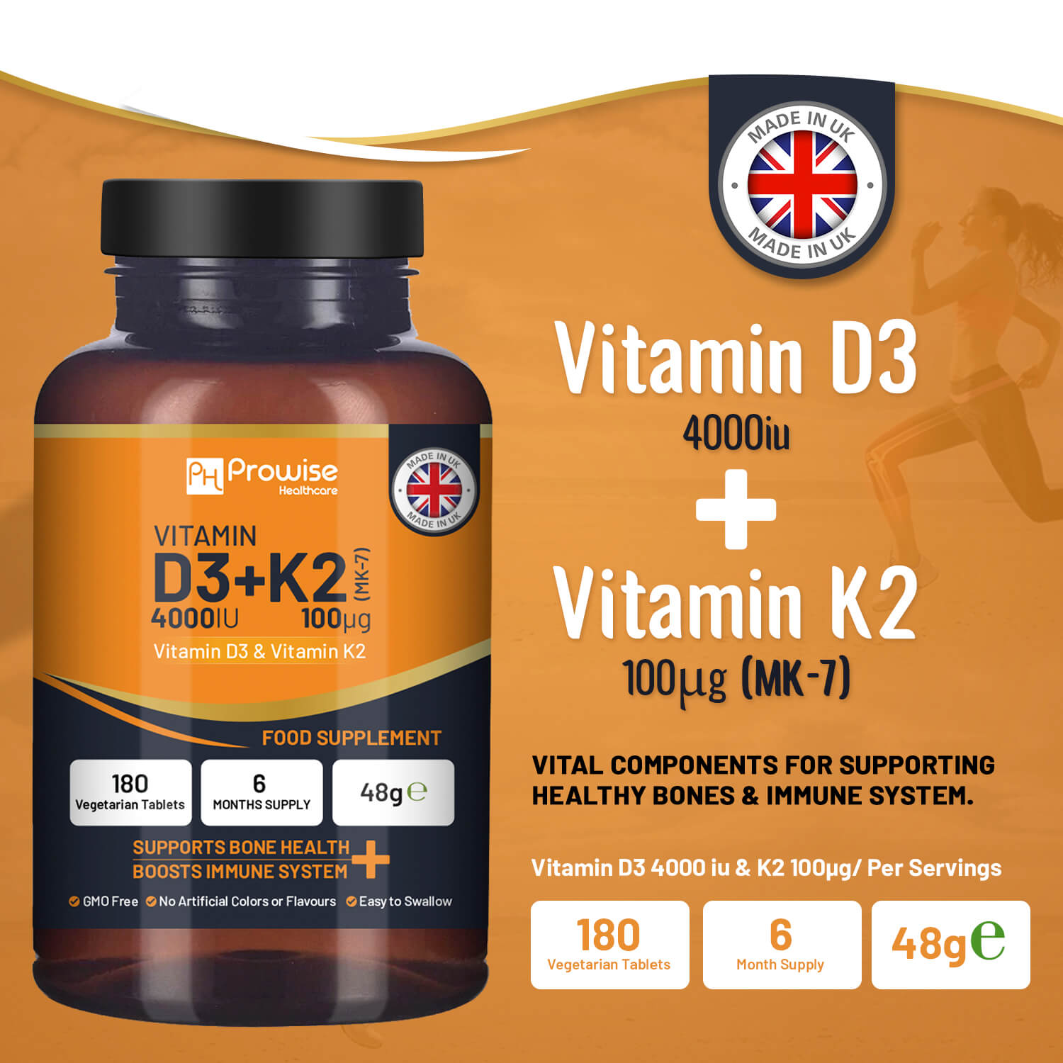 Ultimate Vitamin D3 & K2 Supplement - 180 Vegetarian Tablets for Immunity Boost