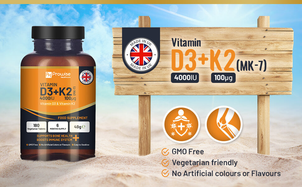Ultimate Vitamin D3 & K2 Supplement - 180 Vegetarian Tablets for Immunity Boost