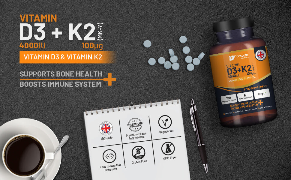 Ultimate Vitamin D3 & K2 Supplement - 180 Vegetarian Tablets for Immunity Boost