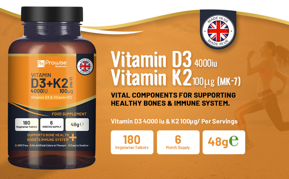 Ultimate Vitamin D3 & K2 Supplement - 180 Vegetarian Tablets for Immunity Boost