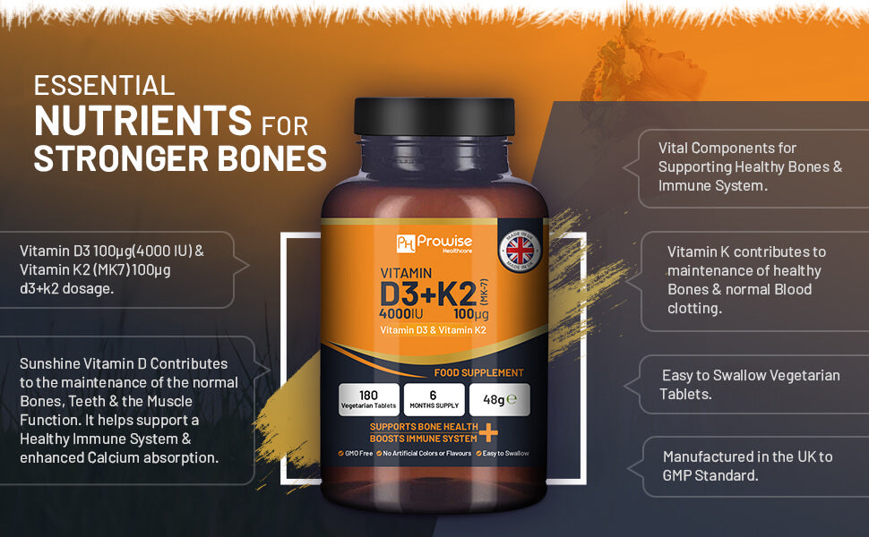 Ultimate Vitamin D3 & K2 Supplement - 180 Vegetarian Tablets for Immunity Boost