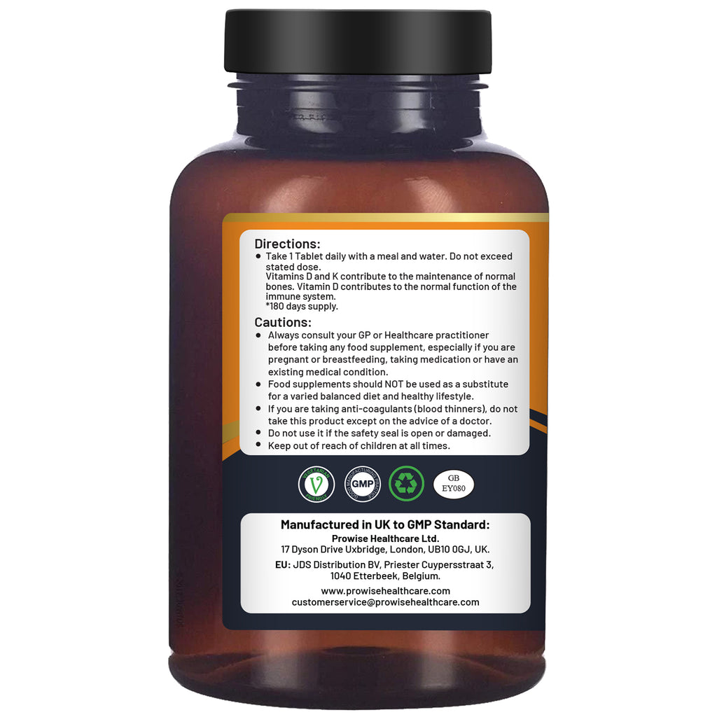 Ultimate Vitamin D3 & K2 Supplement - 180 Vegetarian Tablets for Immunity Boost