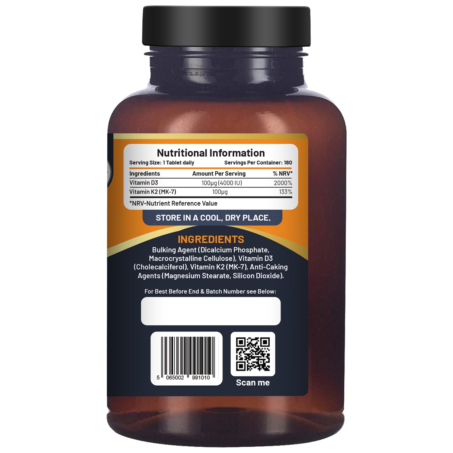 Ultimate Vitamin D3 & K2 Supplement - 180 Vegetarian Tablets for Immunity Boost