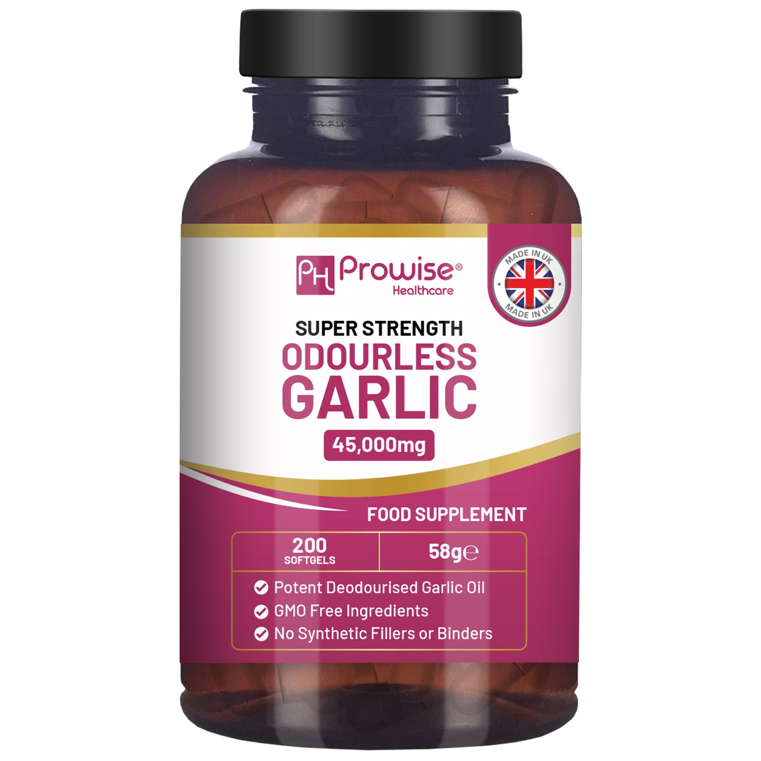 Odourless Garlic Softgels - 45,000mg Strength, 200 Capsules for Optimal Health