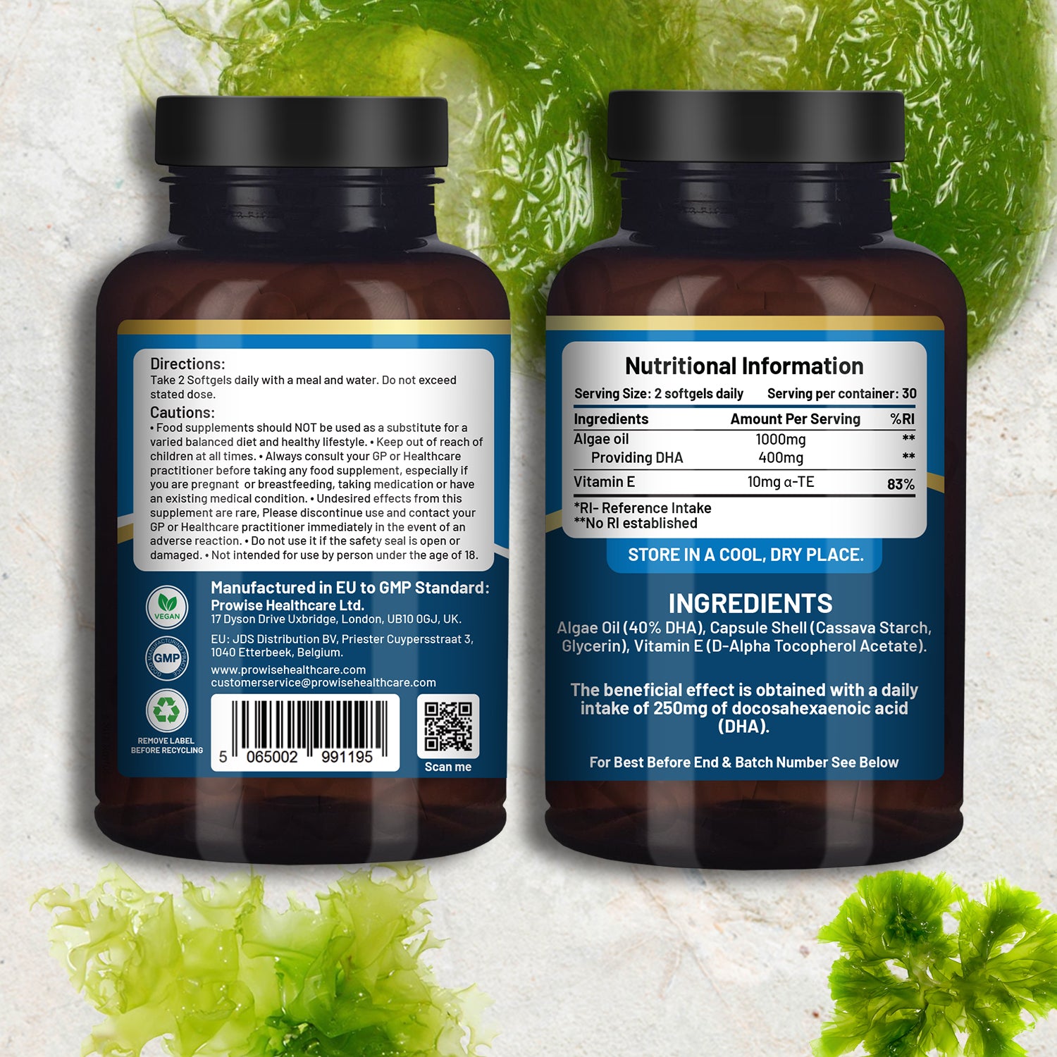 Prowise Vegan Omega-3 DHA Softgels - Sustainable Algae Oil + Vitamin E