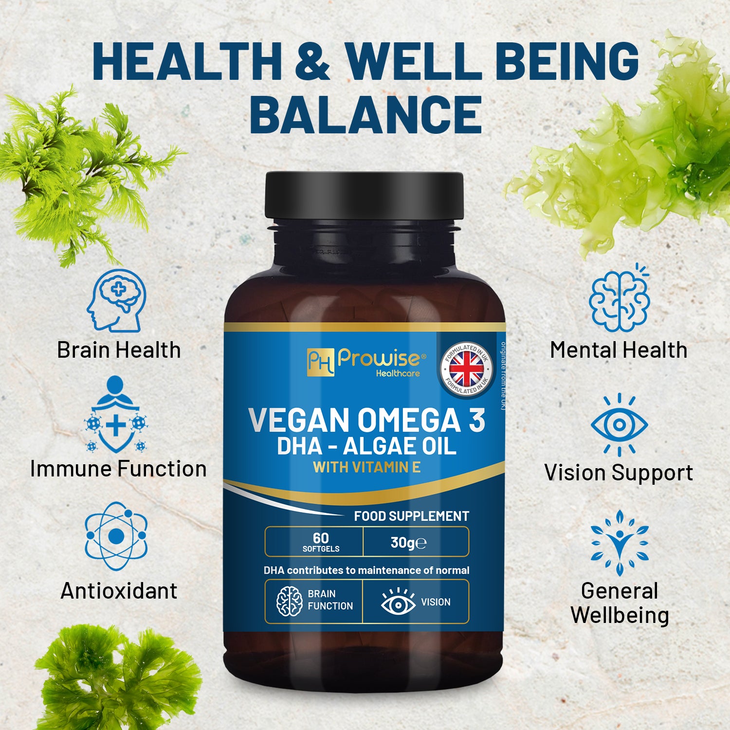 Prowise Vegan Omega-3 DHA Softgels - Sustainable Algae Oil + Vitamin E