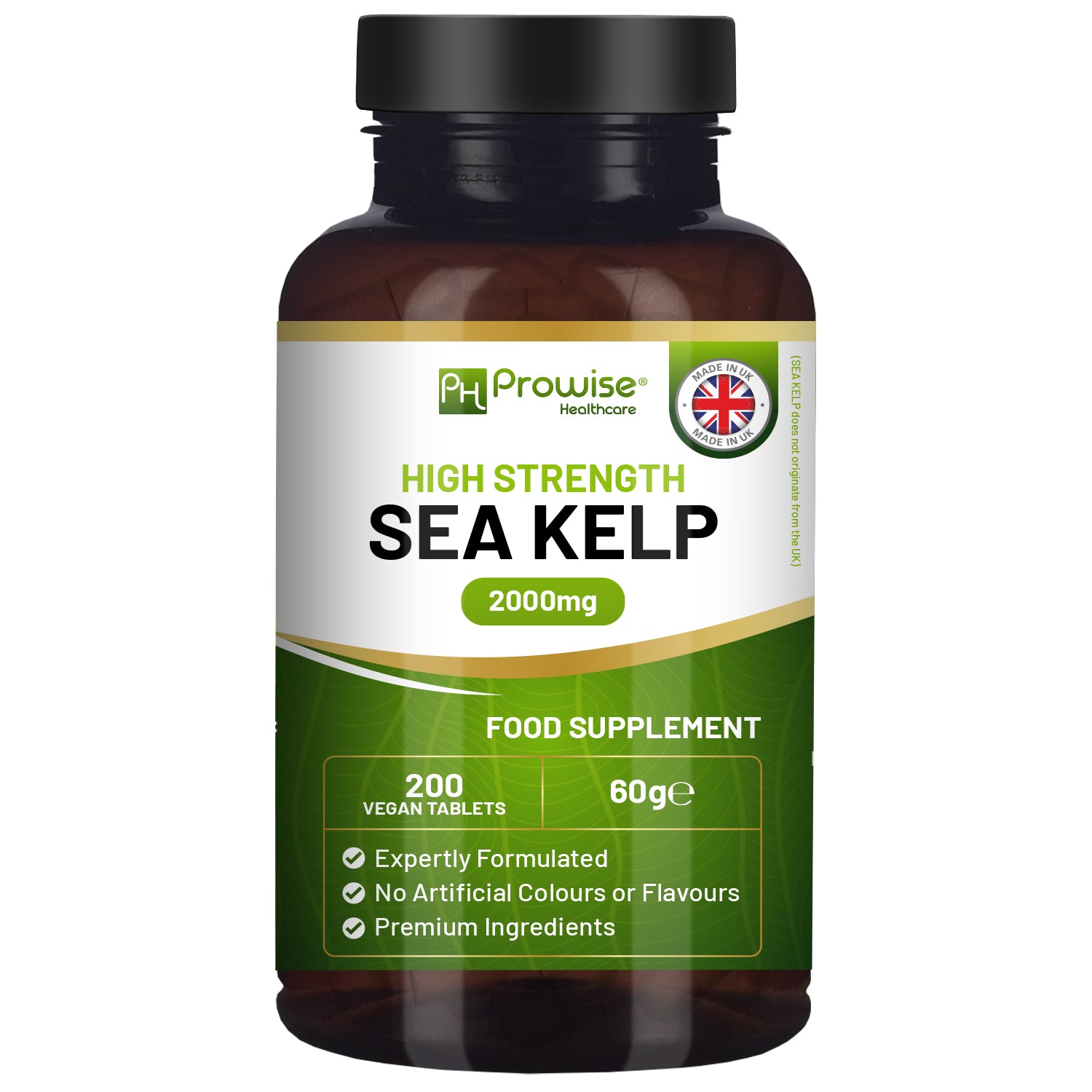 Premium Sea Kelp 2000mg - Vegan Iodine Supplement, 200 Tablets Made in the UK