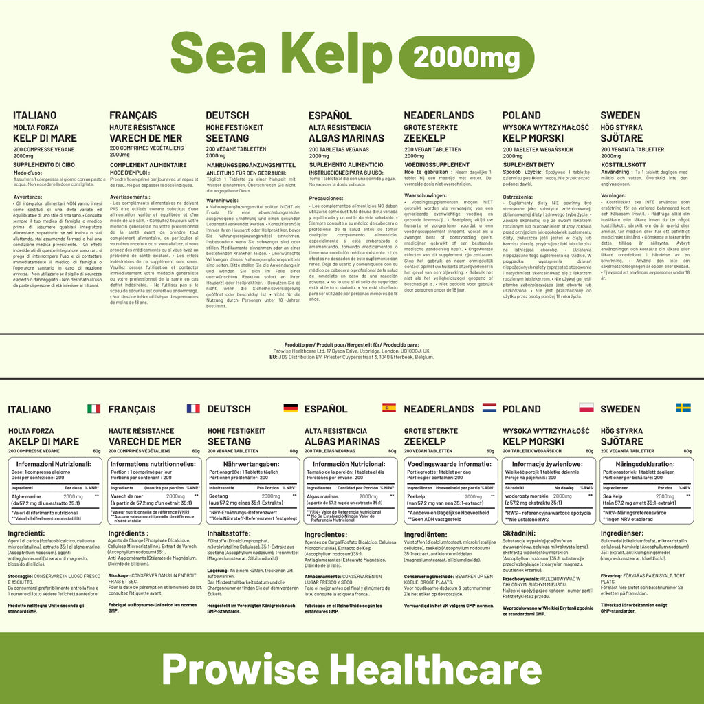 Premium Sea Kelp 2000mg - Vegan Iodine Supplement, 200 Tablets Made in the UK