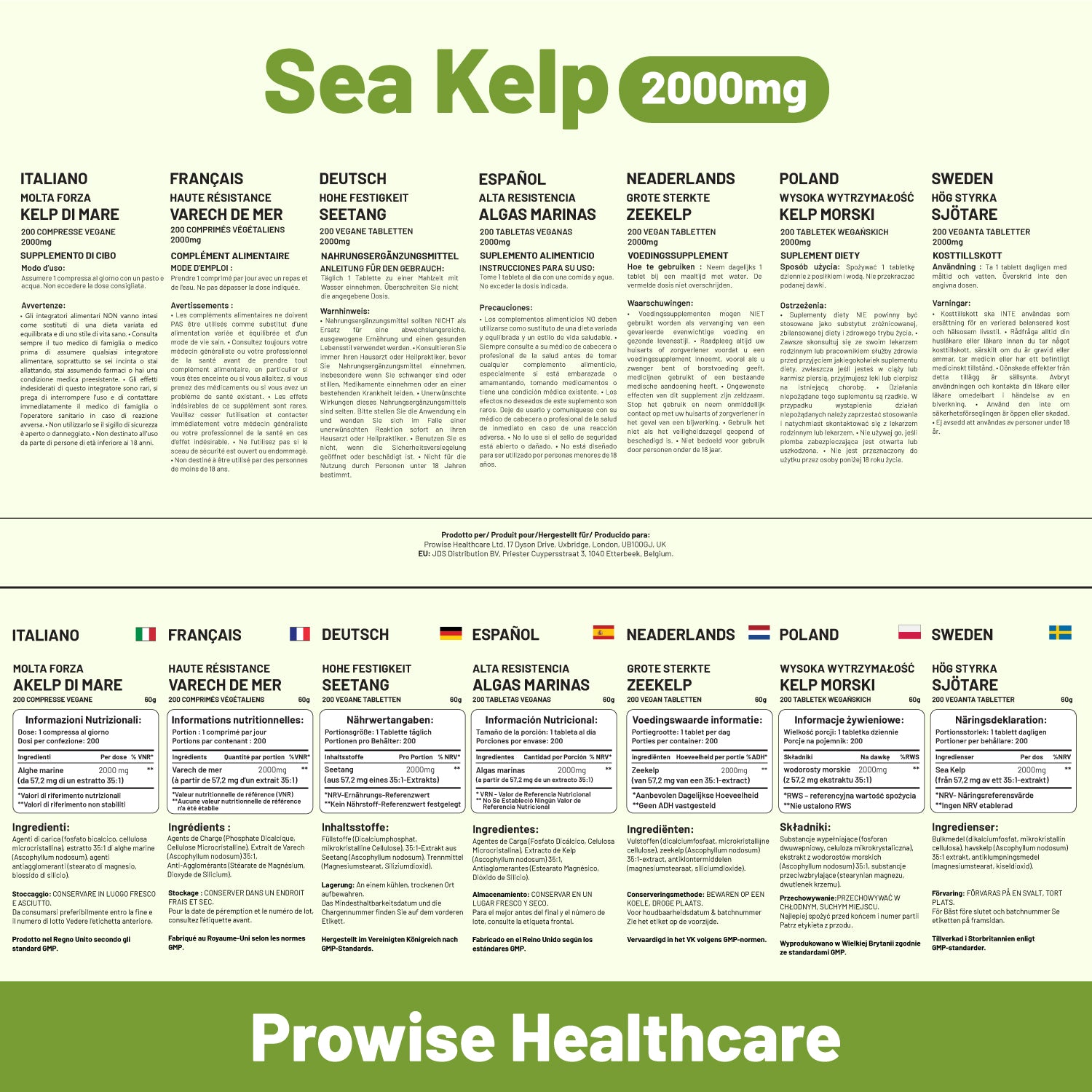 Premium Sea Kelp 2000mg - Vegan Iodine Supplement, 200 Tablets Made in the UK