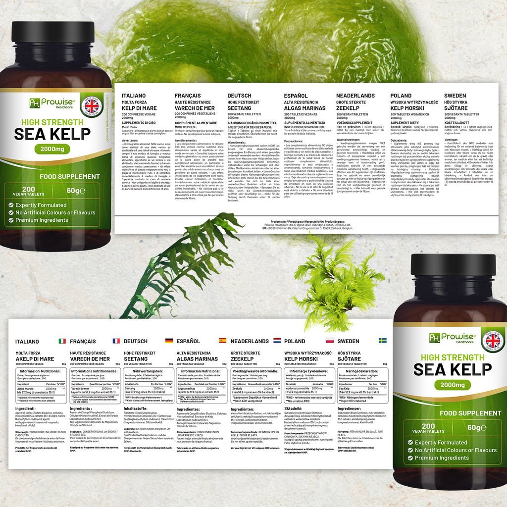 Premium Sea Kelp 2000mg - Vegan Iodine Supplement, 200 Tablets Made in the UK