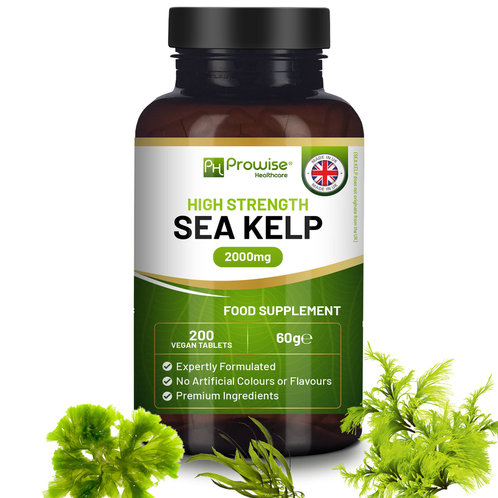 Premium Sea Kelp 2000mg - Vegan Iodine Supplement, 200 Tablets Made in the UK