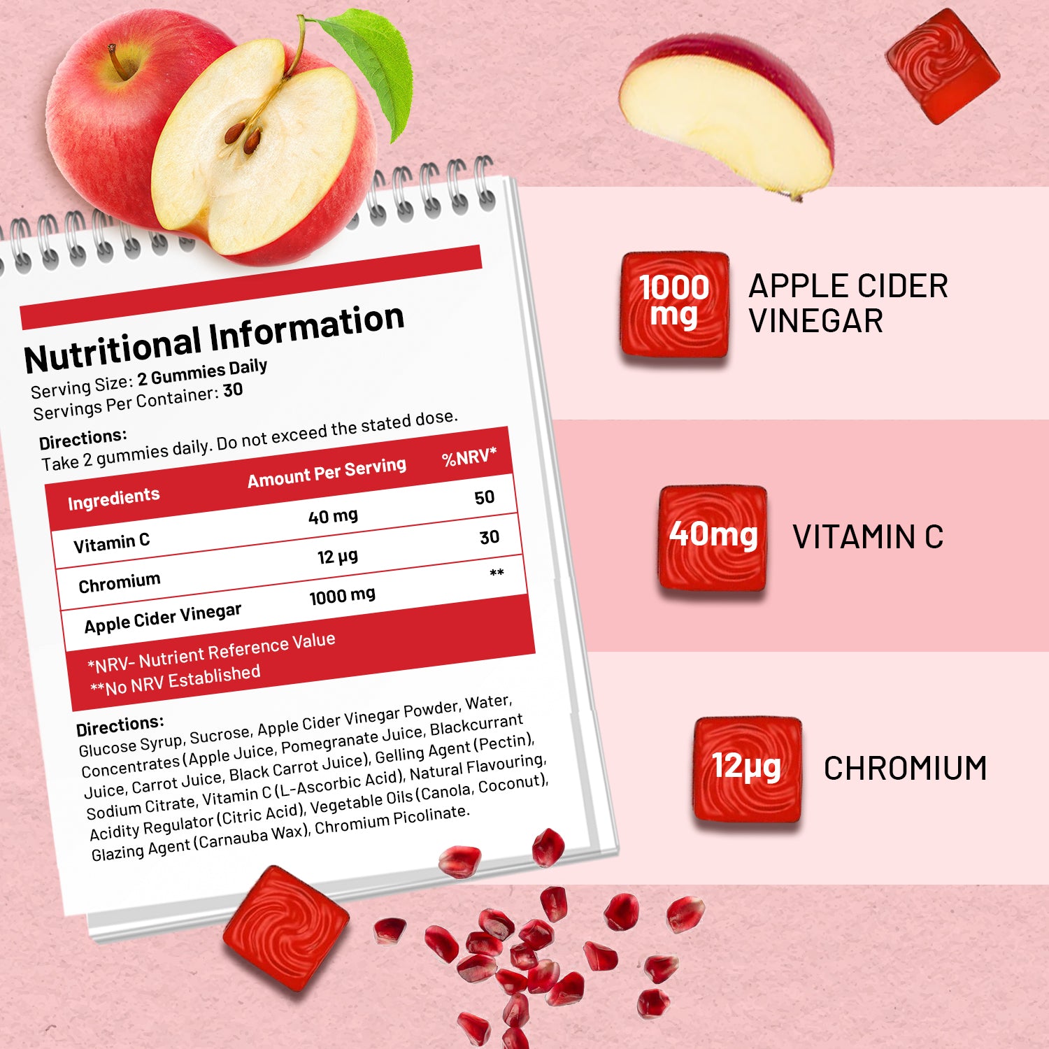 Delicious Vegan Apple Cider Vinegar Gummies - 1000mg, with Vitamin C & More!
