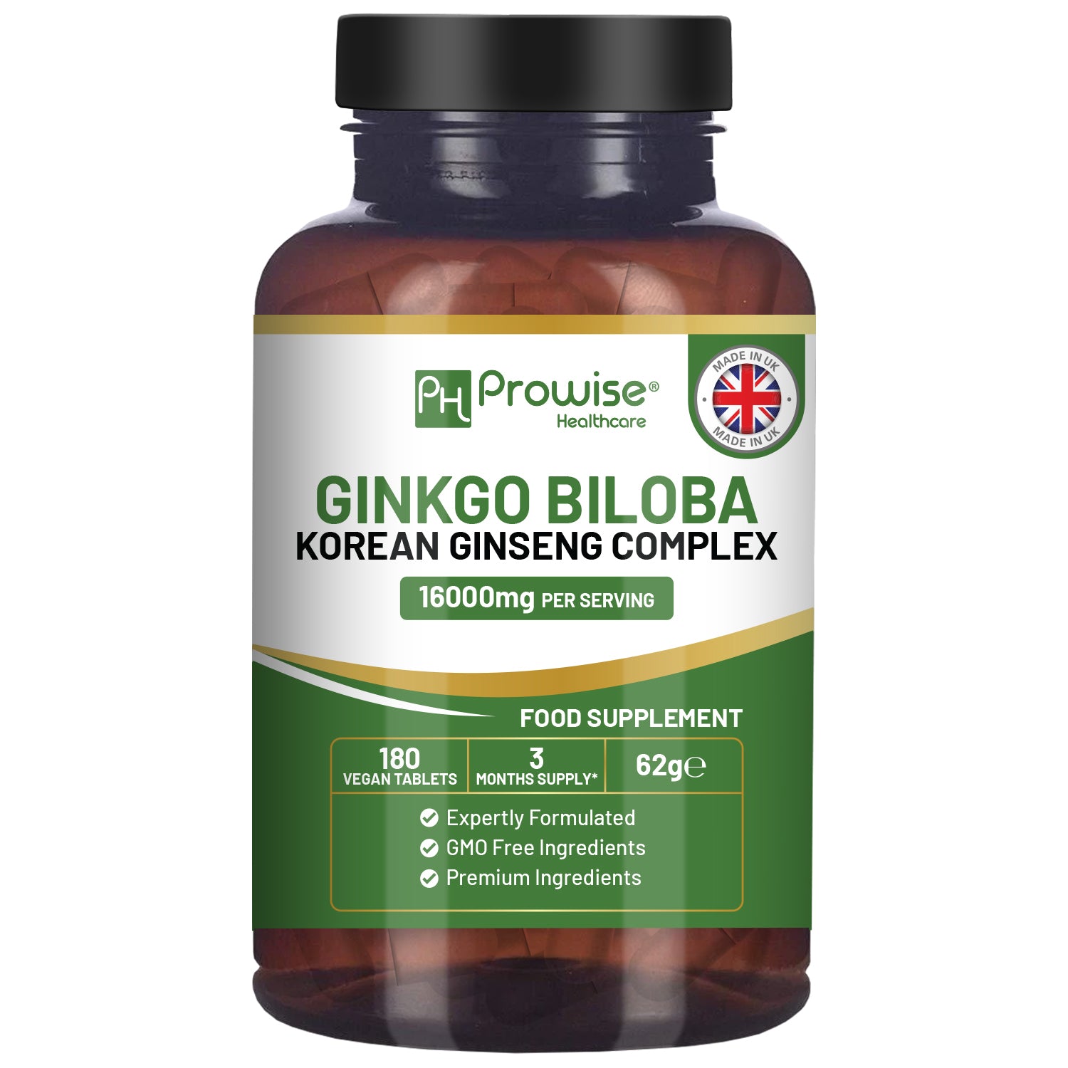 Revitalize Mind & Body: Ginkgo Biloba & Korean Ginseng 16000mg - 180 Vegan Tabs!