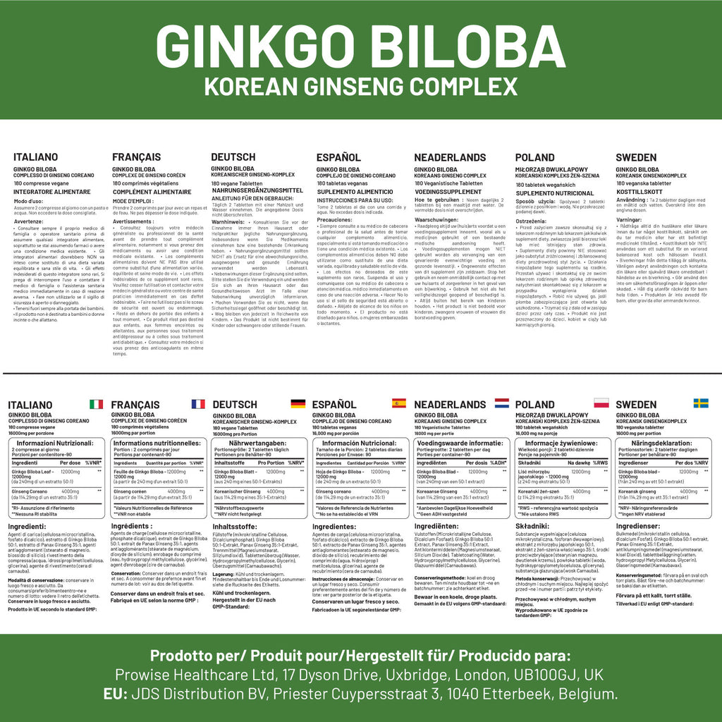Revitalize Mind & Body: Ginkgo Biloba & Korean Ginseng 16000mg - 180 Vegan Tabs!