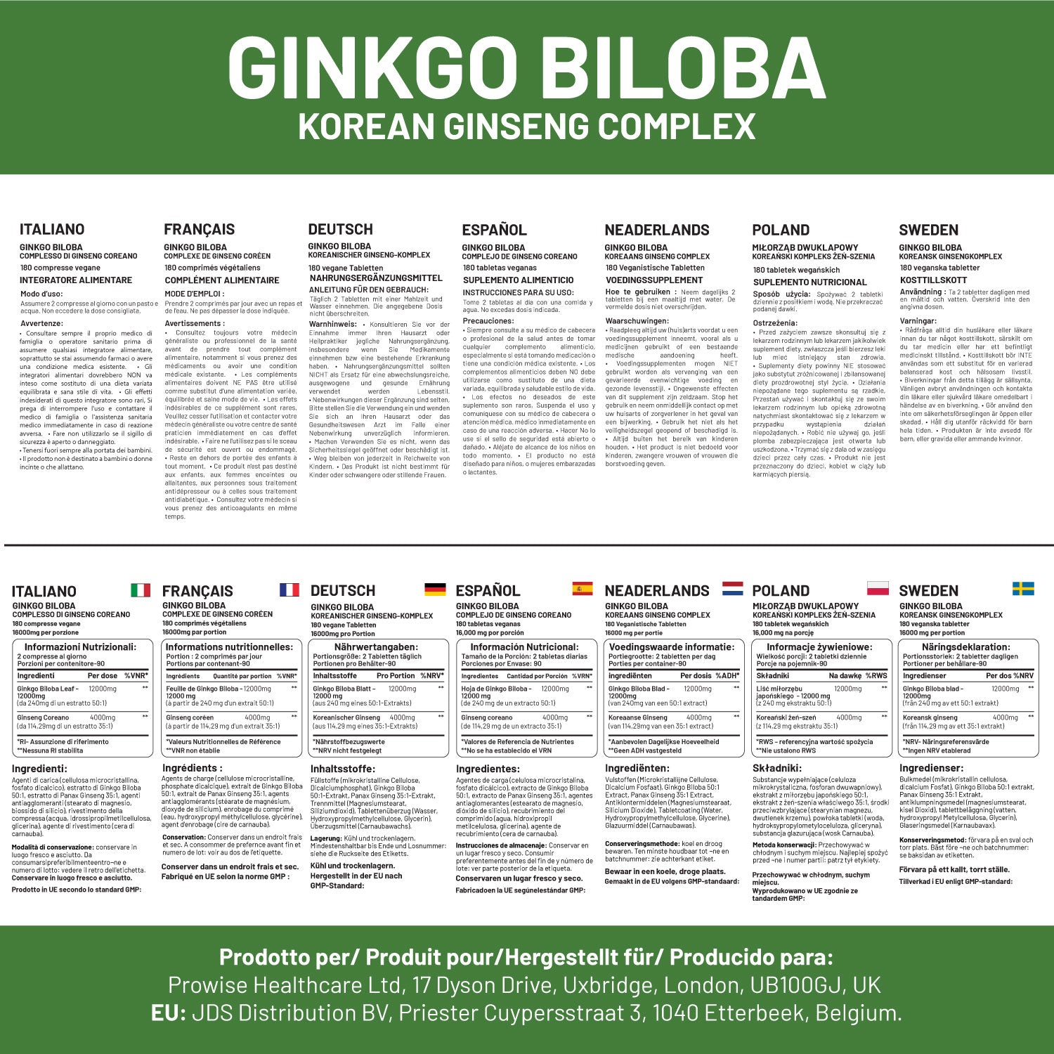 Revitalize Mind & Body: Ginkgo Biloba & Korean Ginseng 16000mg - 180 Vegan Tabs!